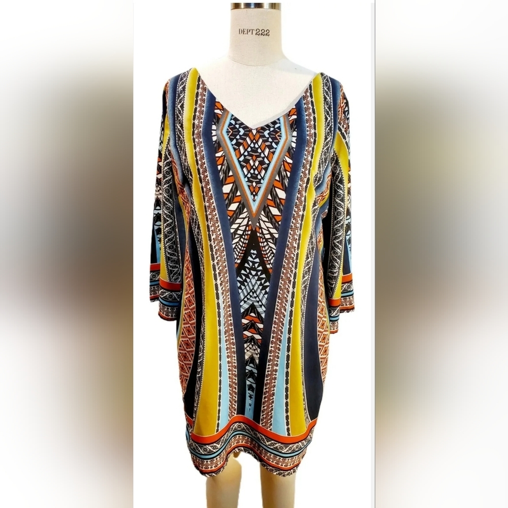 Pink Owl Boutique Colorful Art Deco‎ Print Dress Size L